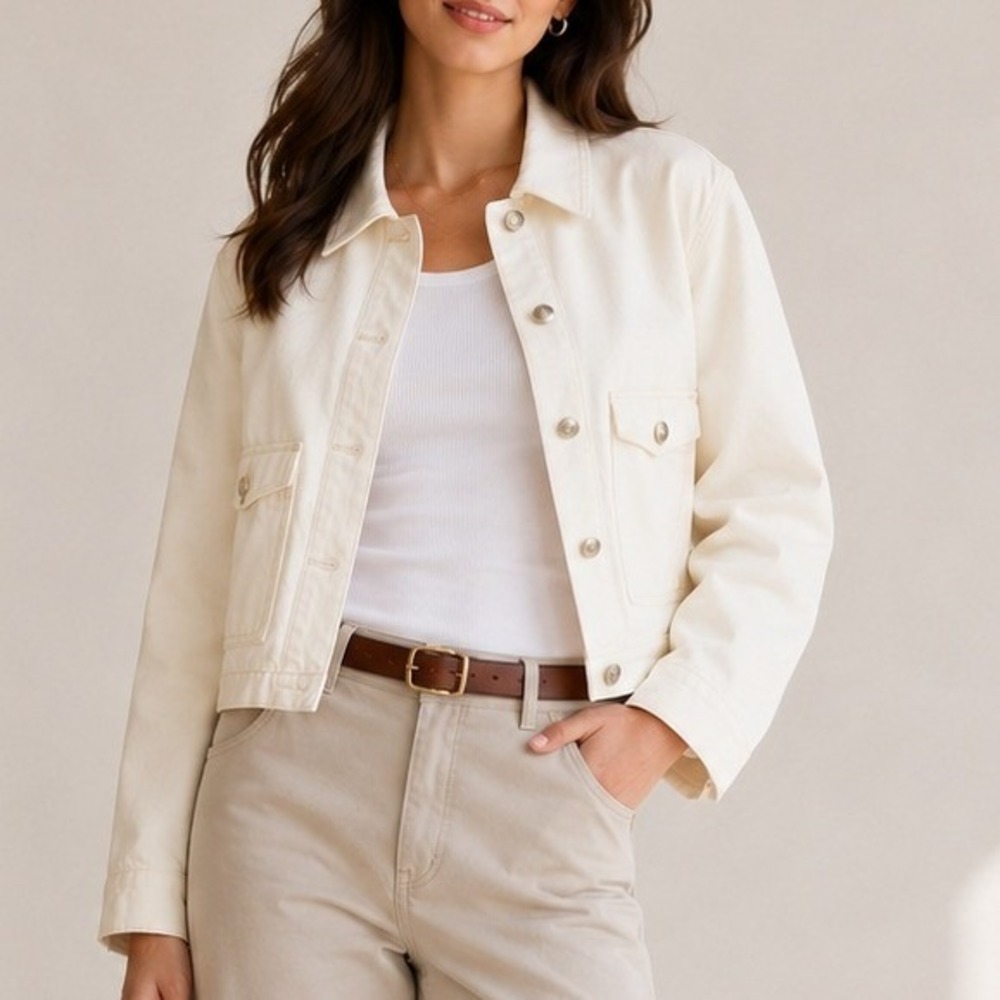 Madewell Chore Jacket Denim Button Front Cropped Travel Canvas NZ019 Large NWT